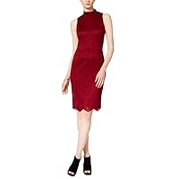 Womens Lace Mock Neck Cocktail Dress Red S