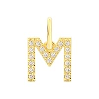 A-Z Alphabet Letter Pendant Solid 14k Yellow Gold Initial Charm Round 1mm White Diamond for Necklace Bracelet Keychain and Anklet Gift for Women Men Jewelry