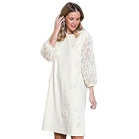 Ariana Stretch Suede Round Neck 3/4 Sleeve Knee Length Dress with Flowers & Lace