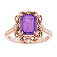 1 CT Emerald Shape Amethyst Victorian Engagement Ring 14k Rose Gold, Vintage Purple Amethyst Ring, Antique Ring, February Birthstone Ring, Perfact for Gifts