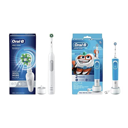 Oral-B White Pro 1000 Power Rechargeable Electric Toothbrush with Kids Electric Toothbrush With Sensitive Brush Head and Timer, for Kids 3+