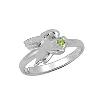 Sterling Silver Simulated Birthstone Girls Angel Ring Adjustable Size 3 To 7