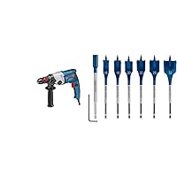 Bosch Professional GBM 13-2 RE Drill (Including Precision Chuck 13 mm, in Box) + 7x Expert SelfCut Speed Flat Milling Drill Bit Set (for Softwood, Coarse Chipboard, Diameter 16-32 mm, Accessories)