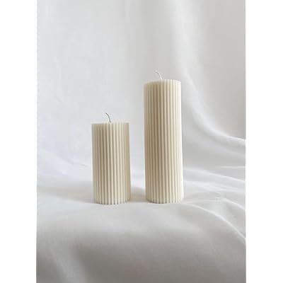 2 Pack Ribbed Pillar Soy Wax Scented Candle for Home Decoration Birthday  Valentine's Day Wedding Christmas (Ribbed Pillar Candle White)