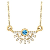 925 Sterling Silver 3mm Round Cut Swiss Blue Topaz Rising Sun Necklace Pendant for Women with 18