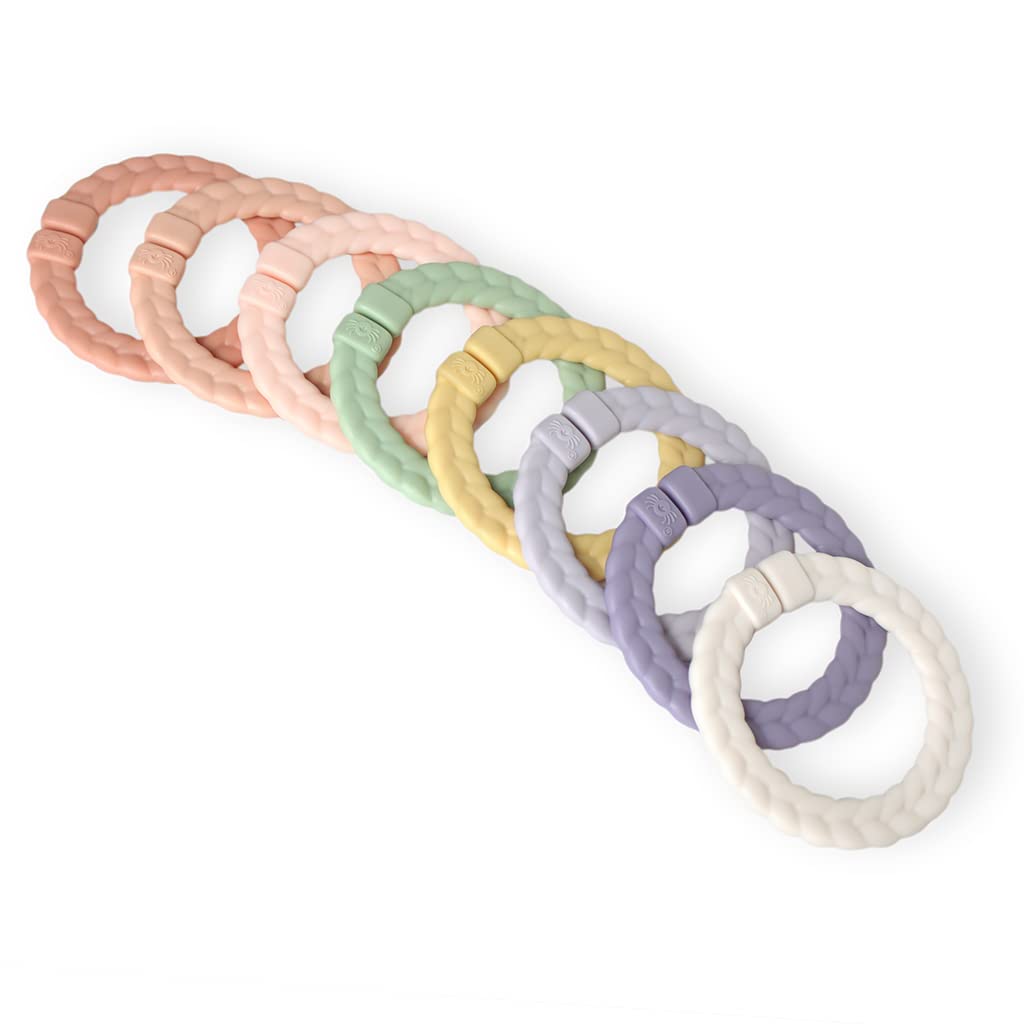 Itzy Ritzy Linking Ring Set; Set of 8 Braided, Multi-Colored Versatile Linking Rings; Attach to Car Seats, Strollers & Activity Gyms; Pink Rainbow