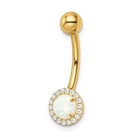14k Gold Simulated Opal and Cubic Zirconia Belly Ring Measures 23.16x7.53mm Wide Jewelry for Women