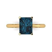Clara Pucci 2.6 ct Radiant Cut Solitaire London Blue Topaz Classic Anniversary Promise Engagement ring Solid 18K Yellow Gold for Women