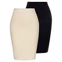 Kate Kasin Women 2 Piece Skirts Hight Waist Stretchy Bodycon Knee Length Pencil Skirt with Pockets