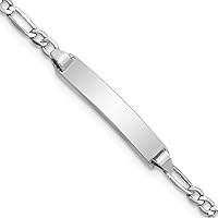 Jewels By Lux Engravable Personalized Custom 14K White Gold Solid Polished Figaro ID Bracelet For Men or Women Length 7 inches Width 4.5 mm With Lobster Claw Clasp