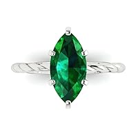 Clara Pucci 2.1 ct Marquise Cut Solitaire Rope Twisted Knot Simulated Emerald Classic Anniversary Promise Engagement ring 18K White Gold