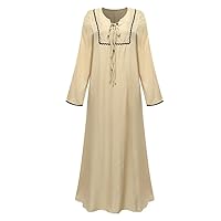 Womens Ethnic Style Palace Dress Long Sleeve Casual Loose Long Dress Long Sleeve Embroidery Dress