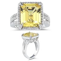 0.42 Cts Diamond & 5.80 Cts Yellow Beryl Ring in 14K White Gold