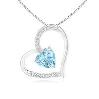 5 MM Heart Shape Aquamarine Gemstone 925 Sterling Silver Women Pendant Necklace