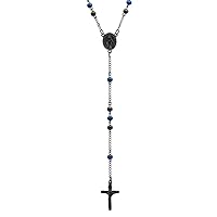 Stainless Steel Mens Black tone Rosary Religious Necklace Jewelry for Men