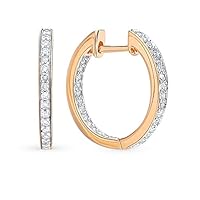 Rose Gold Plated 925 Silver 0.32 ct (J-K Color, I1-I2 Clarity) huggie hoop earrings, 16MM Channel setting hoops, dainty Rose Gold hoops with diamonds.