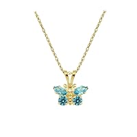 Girl's 14K Yellow Gold CZ Simulated Birthstone Butterfly Necklace (15 in)