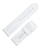 Fluorine Rubber 22mm 24mm Watch Band Silicone Watchband for Panerai Watch Strap (Color : White No Buckle, Size : 24mm)
