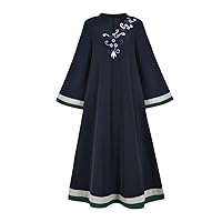 HAN HONG Muslim Clothing India V-Neck Long Sleeve Dress Blue Loose Dress