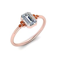 Choose Your Gemstone Petite Bezel Set Diamond CZ Ring rose gold plated Emerald Shape Petite Engagement Rings Matching Jewelry Wedding Jewelry Easy to Wear Gifts US Size 4 to 12