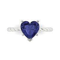 Clara Pucci 2.05 ct Heart Cut Solitaire Rope Twisted Knot Simulated Blue Tanzanite Engagement Promise Statement Anniversary Ring 14k White Gold