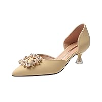 Classic Fashion Low Stiletto Heels Pump Shoes for Women,with Jewel Buckle
