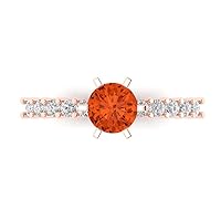 Clara Pucci 1.17ct Round Cut Solitaire Red Simulated Diamond designer Modern Statement with accent Ring Real Solid 14k Rose Gold
