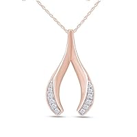 1/5ct Round Cut Simulated Diamond Wishbone Pendant Necklace 14K Rose Gold Plated 925 Sterling Silver