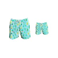 Father Son Matching Outfit in Blue-Pink: Father Son Matching Swim Trunks, Father and Son Matching Swimsuit