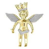 925 Sterling Silver Yellow tone Mens CZ Cubic Zirconia Simulated Diamond Religious Angel Crown Charm Pendant Necklace Jewelry for Men