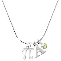 Silvertone Medium Pi - Silvertone Capital Initial Charm Necklace with Crystal Drop, 18