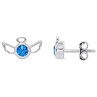 Created Round Cut Blue Topaz 925 Sterling Silver 14K Gold Over Diamond Angel Wings Stud Earring for Women's & Girl's