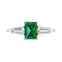 2.0 ct Emerald cut 3 stone Solitaire Simulated Green Emerald Engagement Promise Anniversary Bridal Ring 14k White Gold