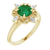 1 CT Art Deco Compass Point Emerald Engagement Ring 14k Gold, North Star Emerald Wedding Ring, Vintage Green Emerald Bridal Ring, May Birthstone Anniversary Ring Perfact for Gift