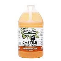 Vermont Castile Lemongrass Zen Soap, Gentle Liquid Soap for Sensitive Skin & Natural Body Wash, Organic Hair Shampoo for Oily Hair, Aloe Castile Soap for Men & Women - 64 Oz