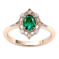 10K Antique Emerald Engagement Ring For Women 1 CT Oval Cut Emerald Art Deco Wedding Ring Vintage Emerald Bridal Promise Ring Women Anniversary Ring