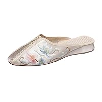 Ladies Floral Embroidered Retro Slipper Casual Summer Dress Shoe Ethnic Style Fabric Mules Women Slides