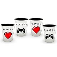 Funny Shot Glasses for College 21 or 40th Birthday Gamer Player Game Set of 2 Pack 1.5oz Unique Gift for Men, Women and Friend Collage Who like to Drink and Have Fun