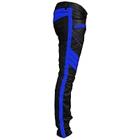 Men's Hot Style Real Black with Colour Strips Leather Pants Jeans Motorcycle Biker Sleek & Sexy Trouser