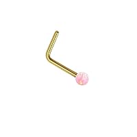 9K Yellow Gold L Bend Nose Stud Ring 1.5mm, 2mm or 2.5mm Faux Opal Ball 22G