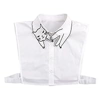 Mural Art Women's Stylish Detachable Half Shirt Blouse False Collar Embroidery Cotton Shirt Collar Dickey Collar (Cat)