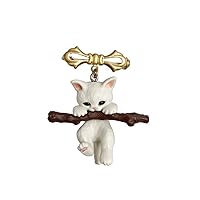 Cat Brooch Pins for Women Cat Pins for Backpacks Pins for Women Girls Brooch, Cat Enamel Pin White Cat on Branch Pin