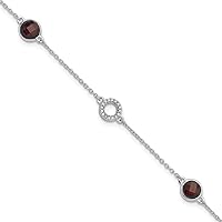 925 Sterling Silver Rhodium Plated White Ice Diamond and Garnet With 1inch Extension Bracelet 7.25 Inch Measures 7.25x6mm Wide Jewelry Gifts for Women