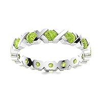 Peridot Bezel Set Square 2.00mm Eternity Band Ring | Sterling Silver 925 With Rhodium Plated | Bezel Set Eternity Band For Girls And Woman's