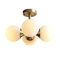 Modo Lighting Antique Brass 4-Light Ceiling Light Mid-Century Frosted Glass Globe Chandelier Modern Flush Mount Ceiling Light Fixtures for Bedroom Living Room