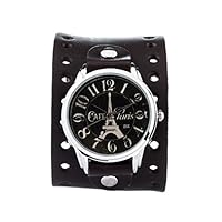 ZIZ Cafe in Paris Big Watch Unisex Wrist Watch, Quartz Analog Watch with Leather Band