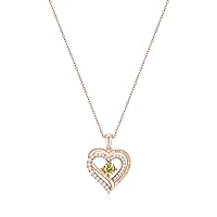Forever Love Heart Pendant Necklaces for Women 925 Sterling Silver with Birthstone Swarovski Crystal, Birthday,Anniversary,Party,Jewelry Gift for Mom Women Girls(Aug.-Rose Gold)