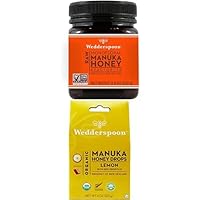 Wedderspoon Raw Premium Manuka Honey KFactor 16 (8.8 Oz, Pack of 1) and Manuka Honey Drops Lemon & Bee Propolis (20 Count, Pack of 1) - Genuine New Zealand Honey, Perfect Remedy For Dry Throats
