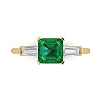 1.59ct Square Emerald Baguette cut 3 stone Solitaire Simulated Green Emerald designer Modern Statement Ring 14k Yellow Gold