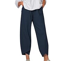 Cotton Linen Casual Summer Capri Pants Printed Cropped Comfy Baggy Trousers with Pockets Palazzo Lounge Pants